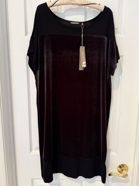 Sandwich Velvet Panel Black Shift Dress - NWT!